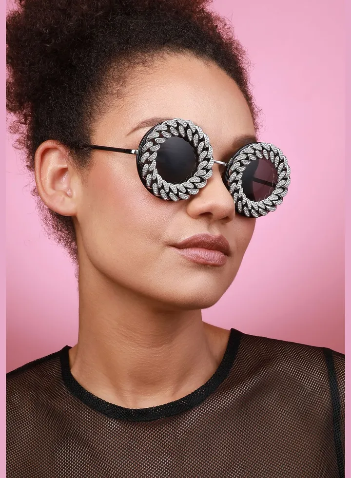 Silver Plated Designer Stone Western Wear Sunglass For Women