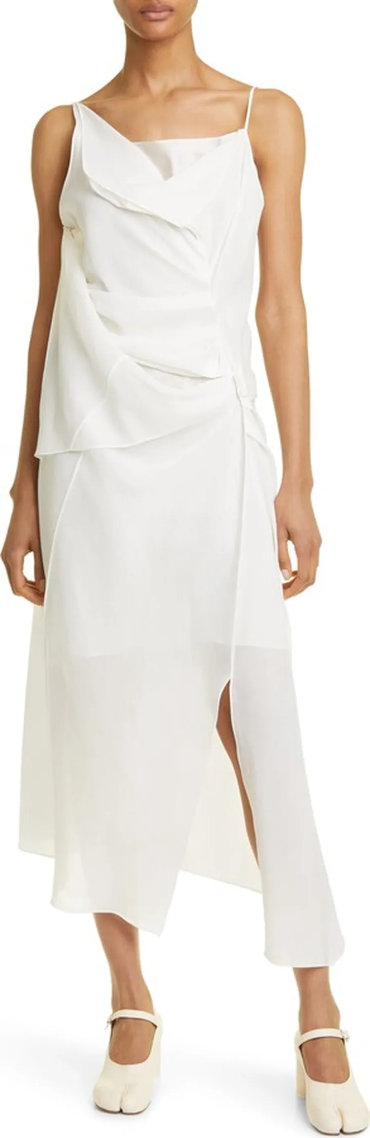 Kate Asymmetric Draped Cupro & Cotton Midi Dress