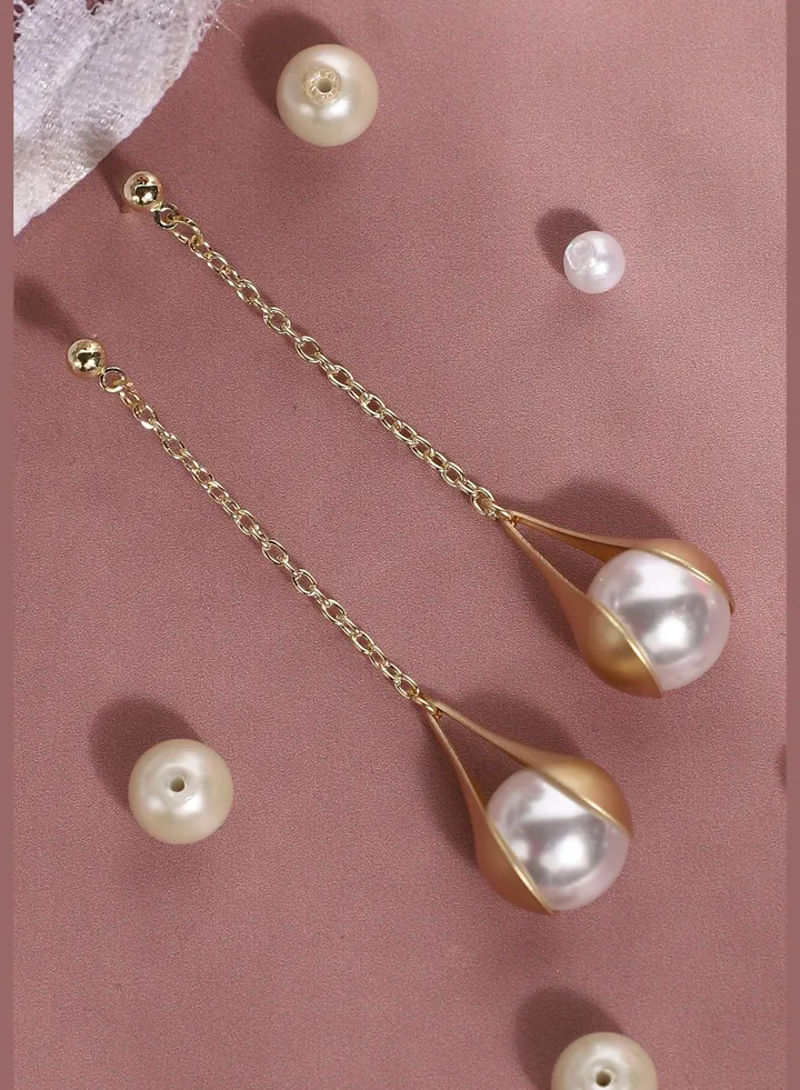 Gold Plated Pearls Casual Drop Earring For Women