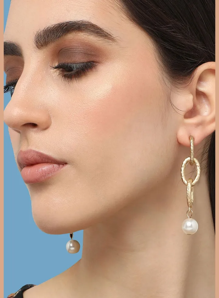 Gold Plated Pearls Casual Drop Earring For Women
