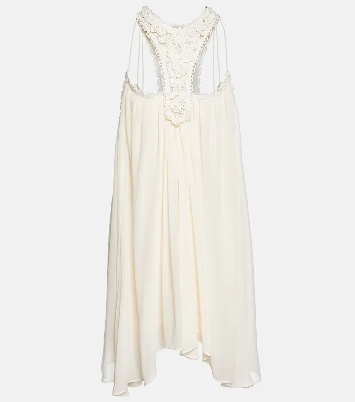 Racky embellished crochet and silk minidress