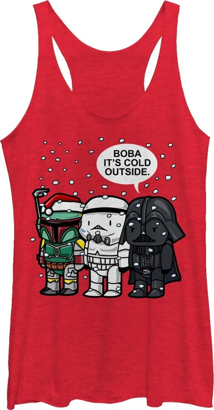 Women's Star Wars Christmas Boba It's Cold Outside Racerback Tank Top - Red Heather - Small