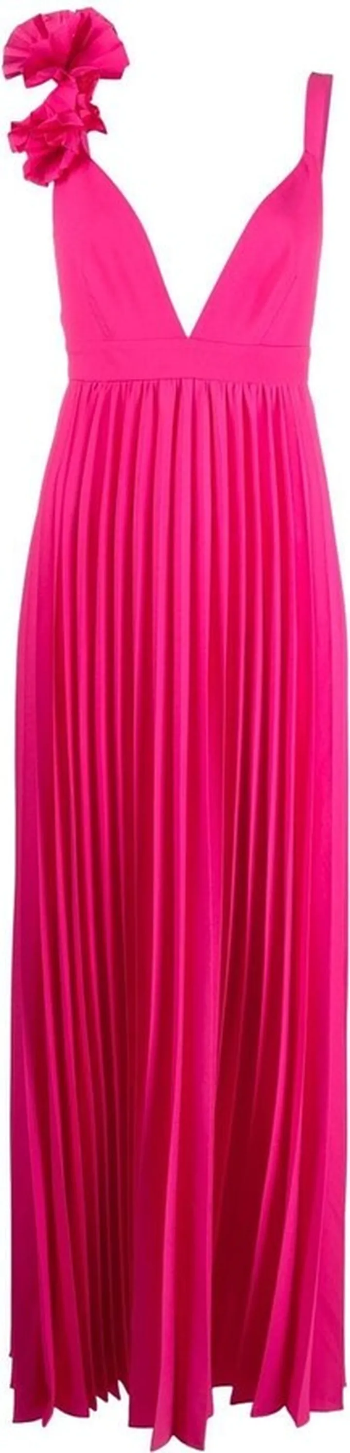 floral-appliqué V-neck dress