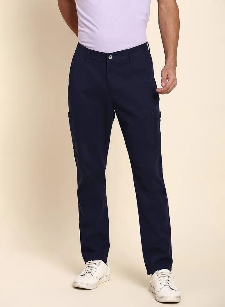 Solid Slim Fit Mid Rise Cargo Trousers