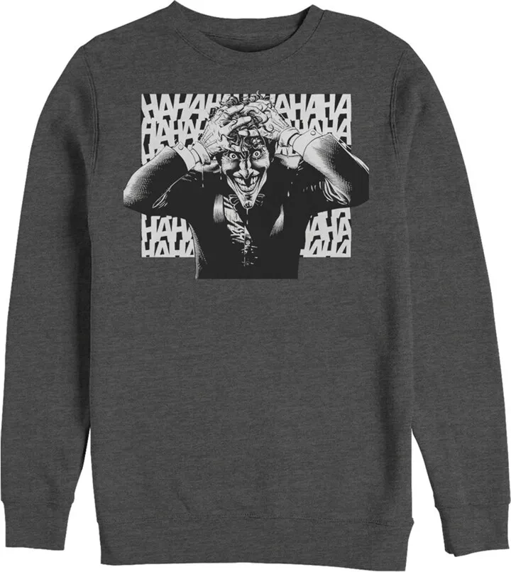 Men's Batman Joker Hahaha Crazed Look Sweatshirt - Charcoal Heather - Large