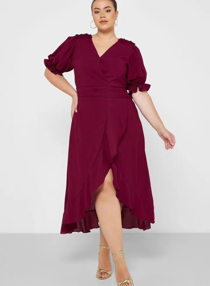Puff Sleeve Dress With Pleated Detail
