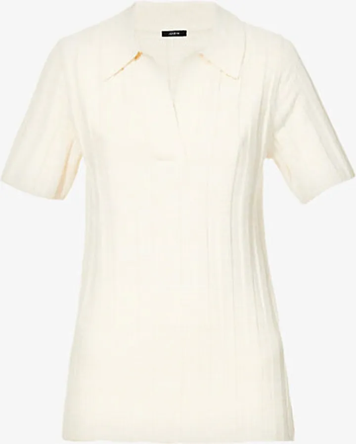 Womens Ivory Ribbed Fitted Knitted Polo Shirt