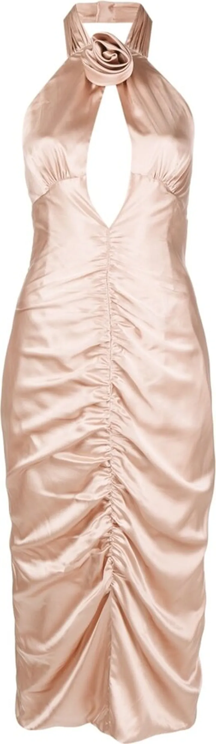 Floral-Appliqué Ruched Dress