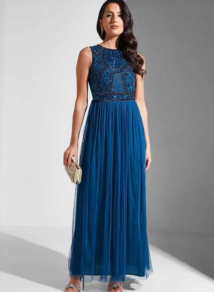 Julia Sleeveless Embellished Bodice Dress