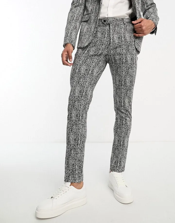 Devils Advocate super skinny suit pants in black herringbone