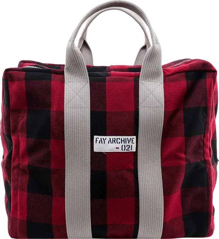Top Zip Checked Duffle Bag