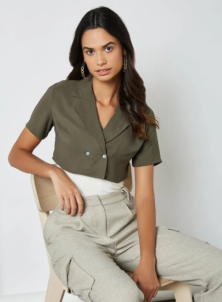 Lapel Collar Cropped Top