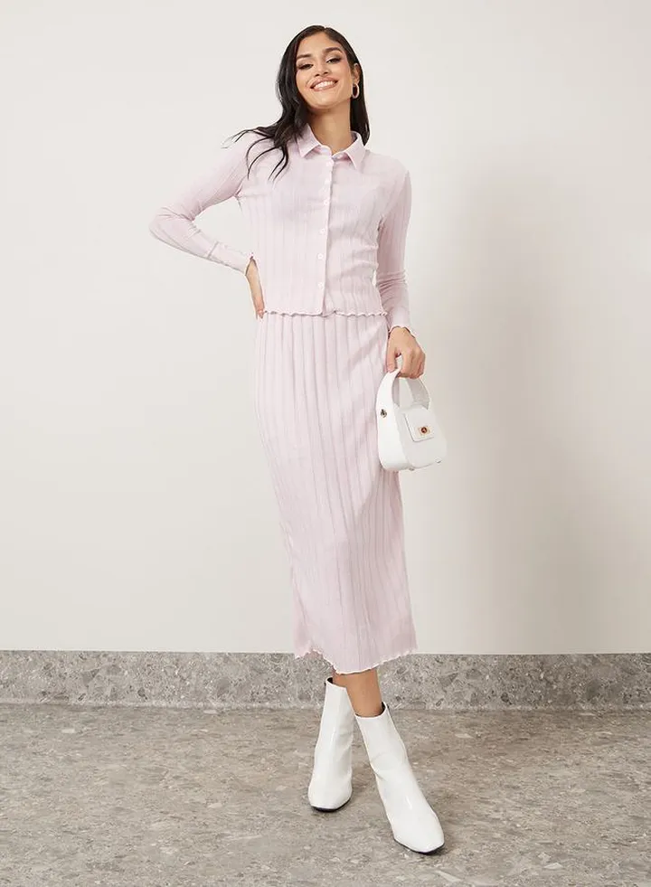 Soft Touch Ribbed Knit Top with Button Placket