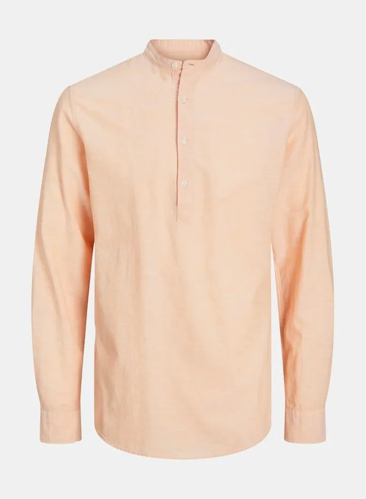 Mandarin Collar Half Placket Shirt with Long Sleeves