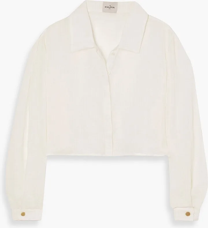 Electronics cropped linen-gauze shirt