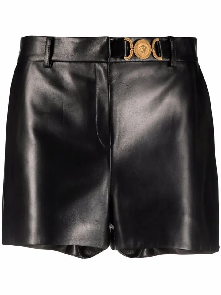 Medusa-plaque leather shorts