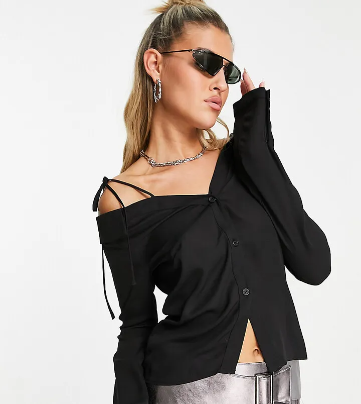 COLLUSION strappy shirt in black