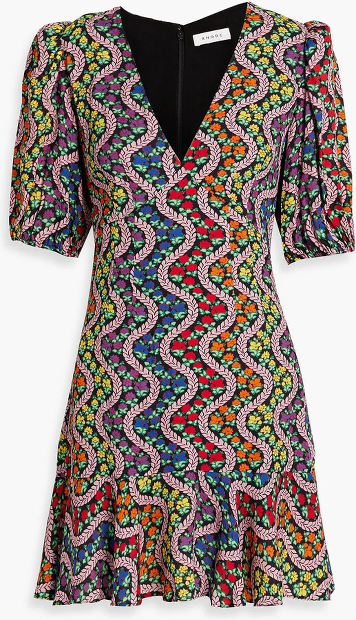 Ruby gathered printed crepe de chine mini dress