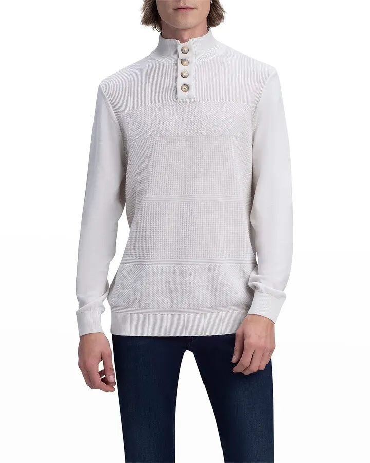 Men's Honeycomb Cotton Mock-Neck Mezzocollo Sweater