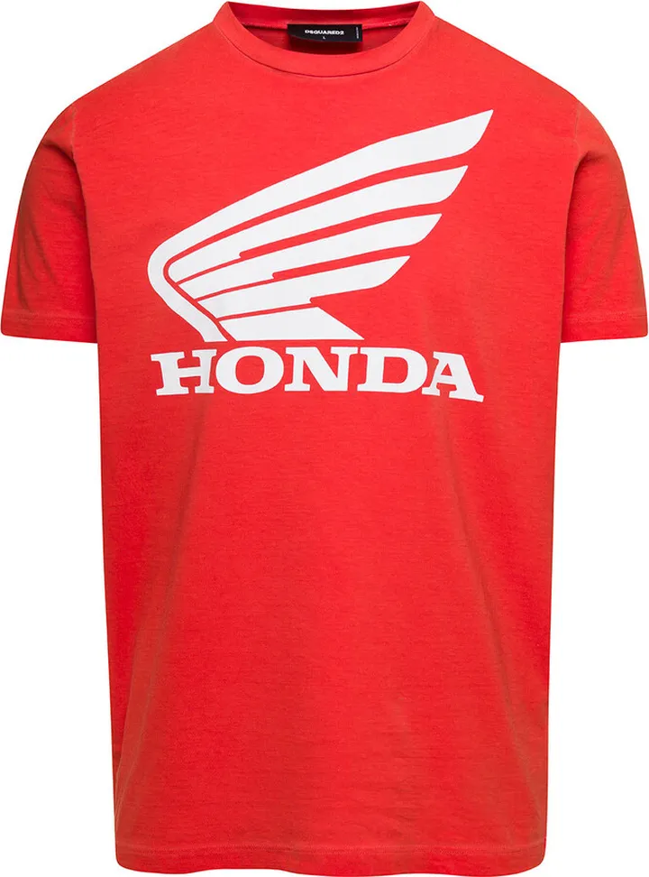 Red Honda Crew Neck T-shirt With Logo Print On The Chest In Cotton Man