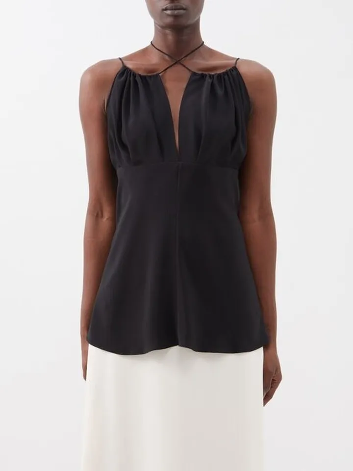 Halterneck Silk-crepe Top