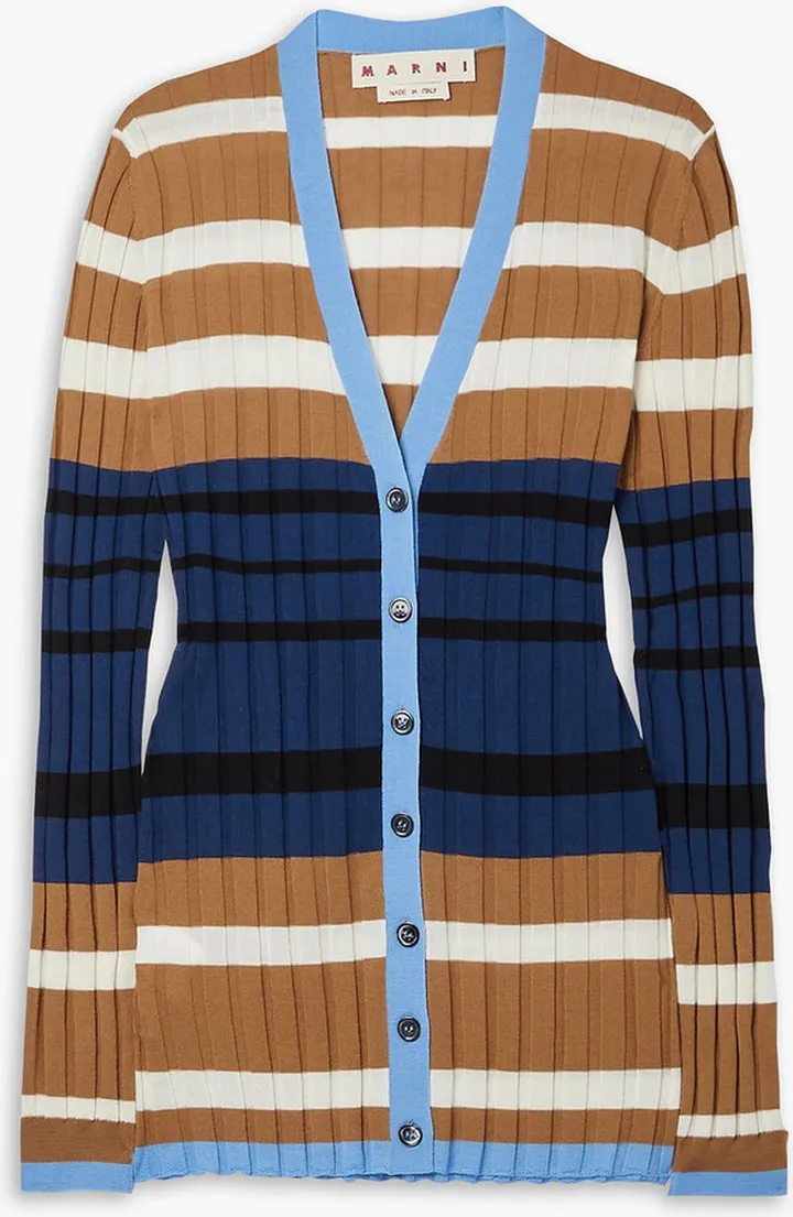 Striped ribbed wool cardigan