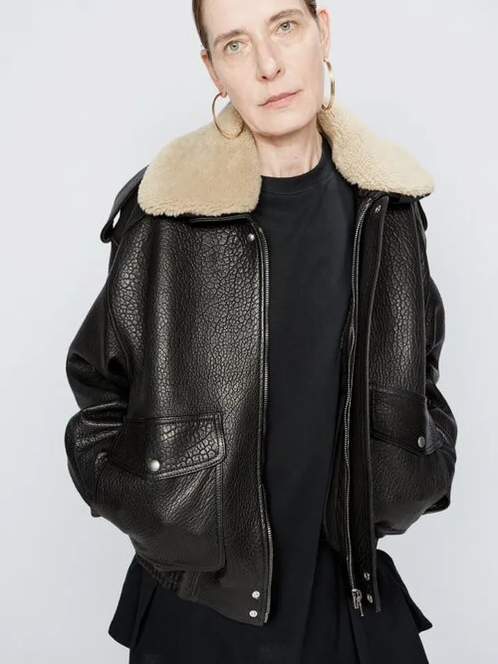 Detachable Collar Leather Bomber Jacket