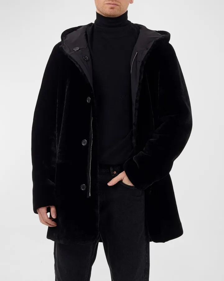Mens Lamb Shearling Reversible Parka Jacket