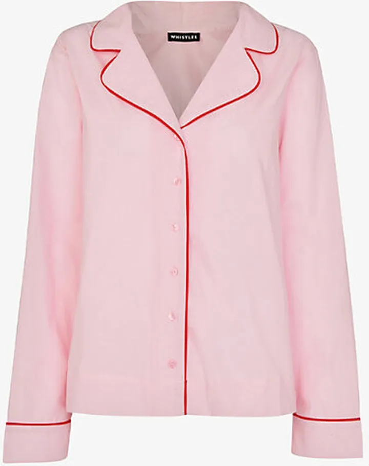 Womens ulti-coloured Contrast-piping Cotton Pyjama set