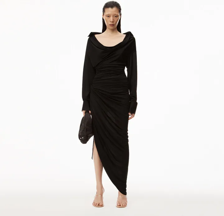 Alexander Wang Women's Asymmetrical Drape Dress In Sheer Jersey Black