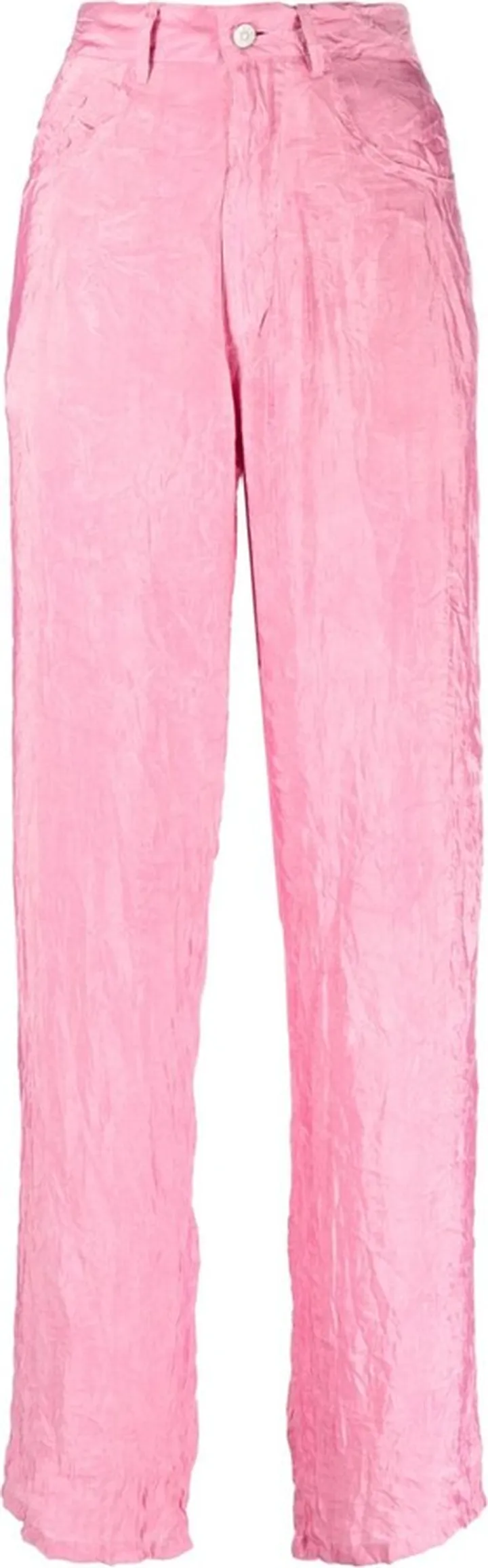 Crinkled-Finish Straight-Leg Trousers