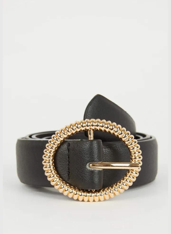 Woman Oval Buckle Faux Leather Jean Belt