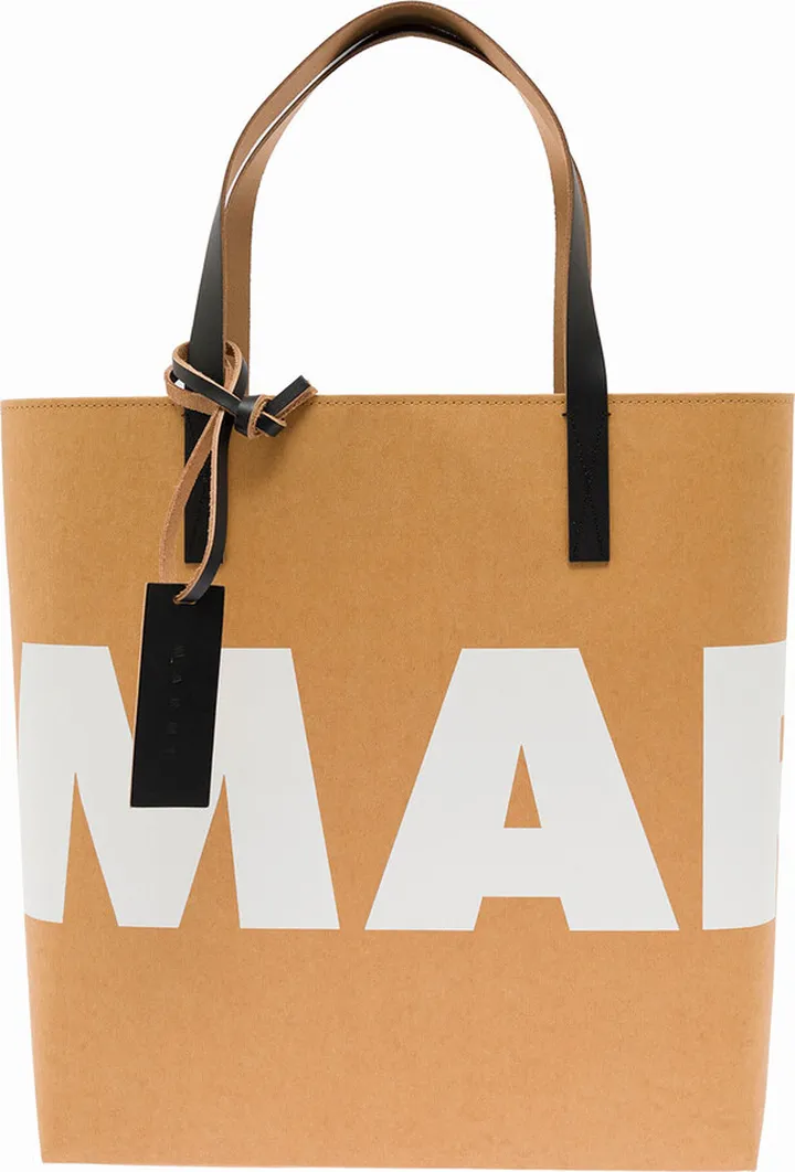 Marni Woman's Beige Paper Shopper Bag With Logo Print