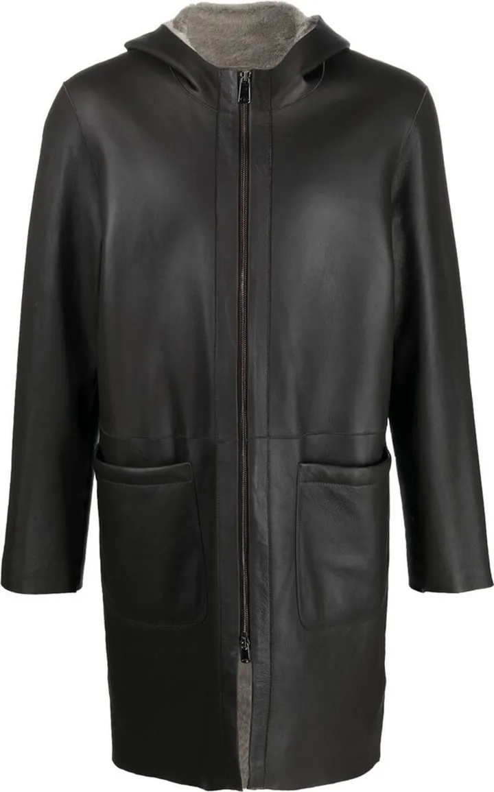 Sheepskin Hooded Leather Coat