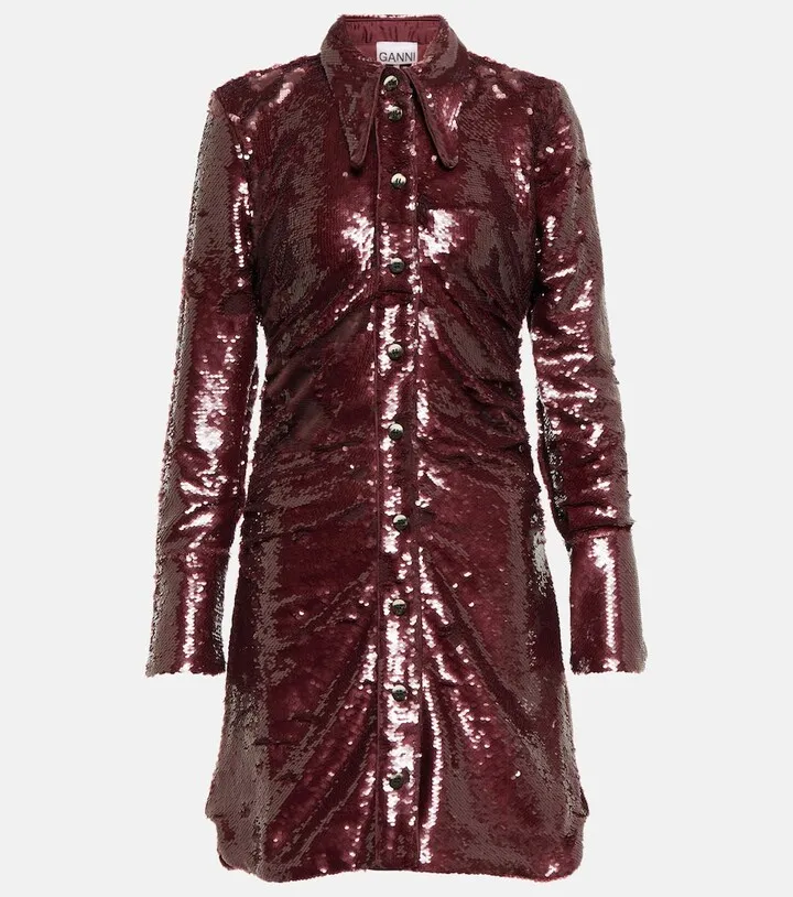 Sequined ruched shirt dress