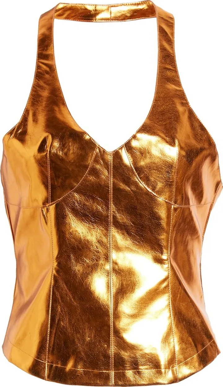Metallic Faux Leather Halter Tank