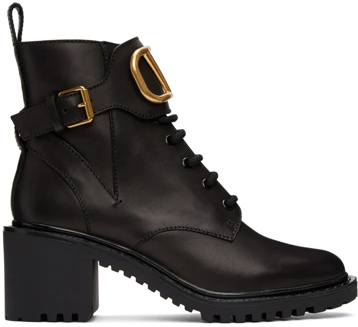 Valentino Garavani Leather VLogo Combat Boots