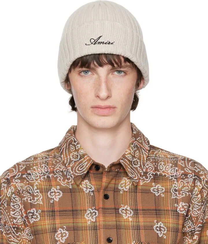 AMIRI Beige Script Beanie