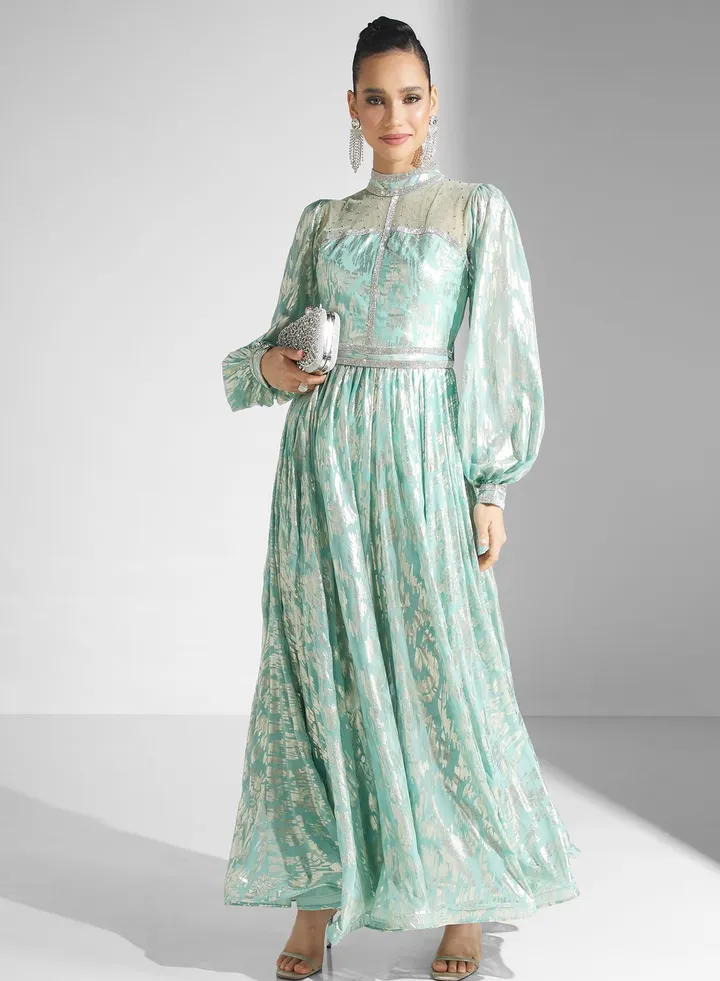 Puff Sleeve Pleated Dress