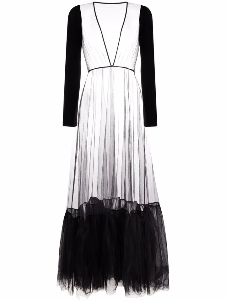 x Lia Aram semi-sheer ruffle-hem dress