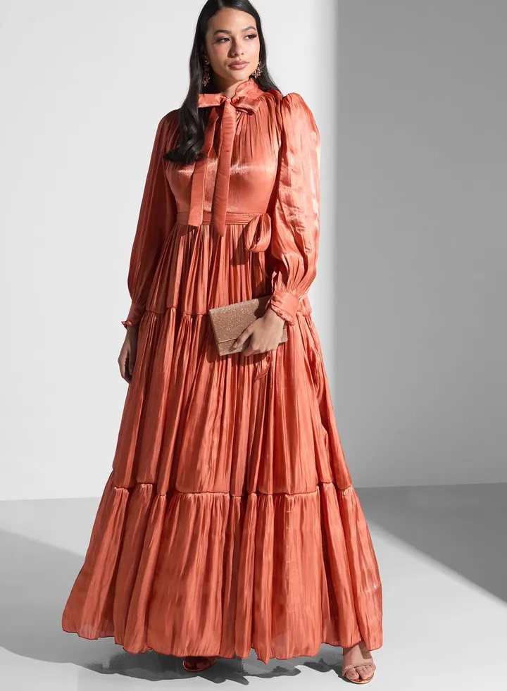 Tie Neck Ruffle Dress