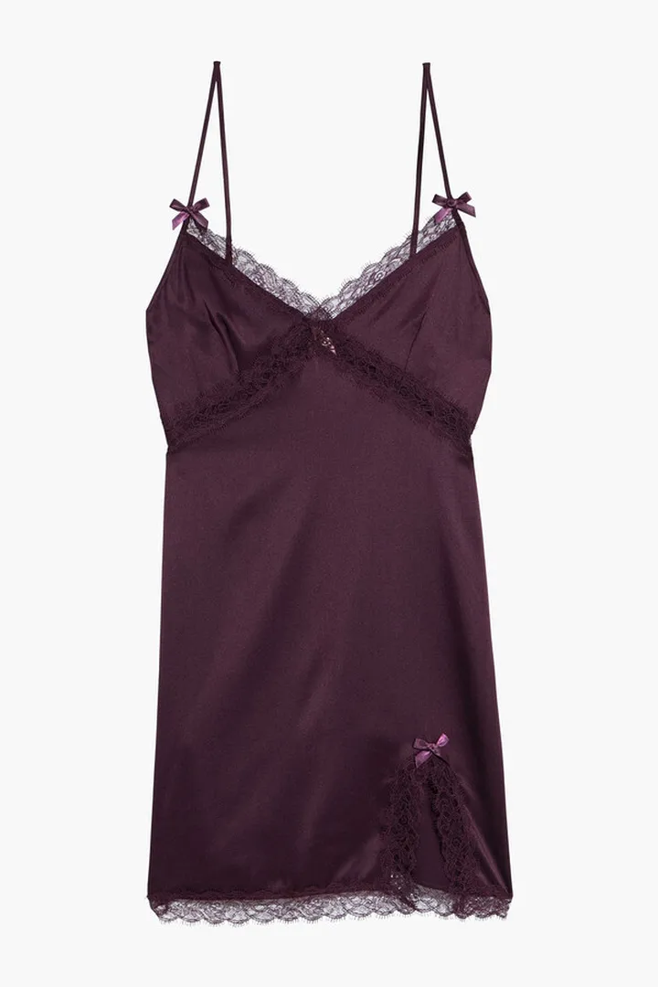Giselle bow-embellished corded-lace and stretch-silk satin slip