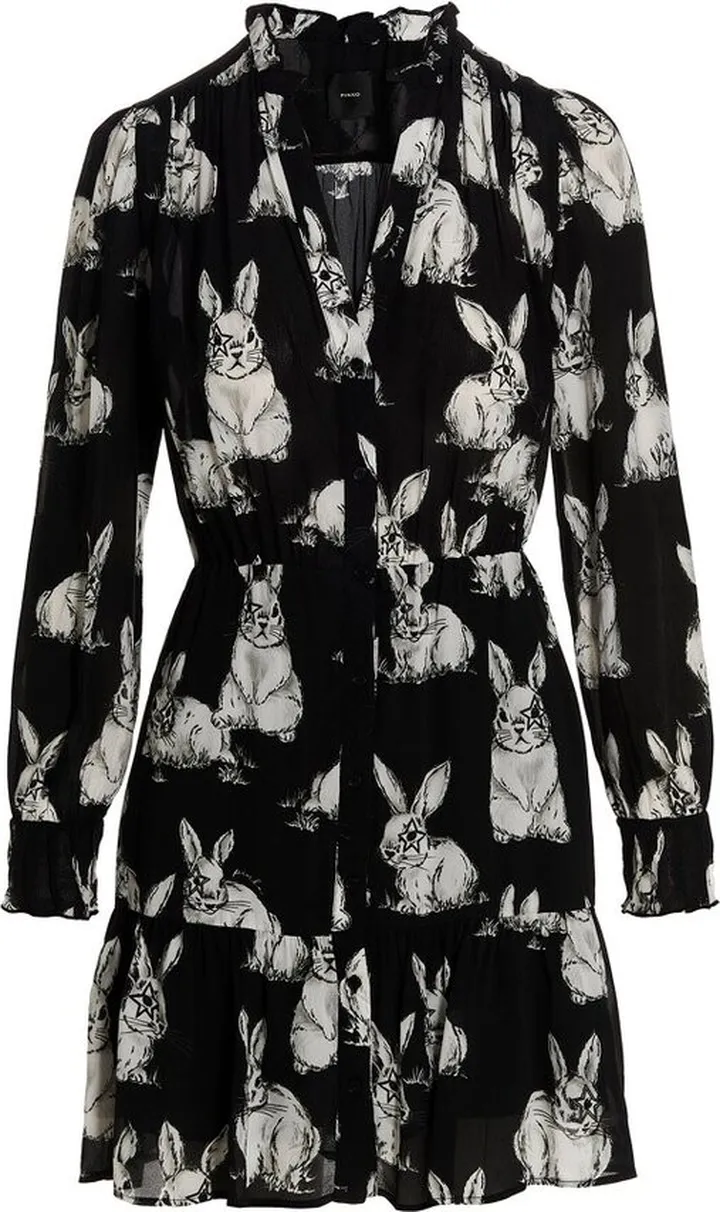 Pinko Ruffled Hem Rabbit Printed Mini Dress