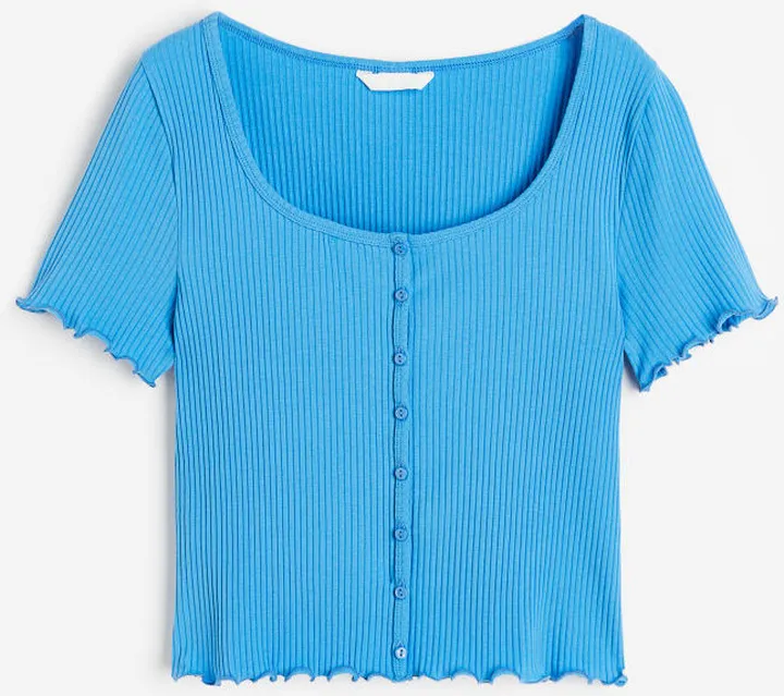 Ribbed Button-front Top