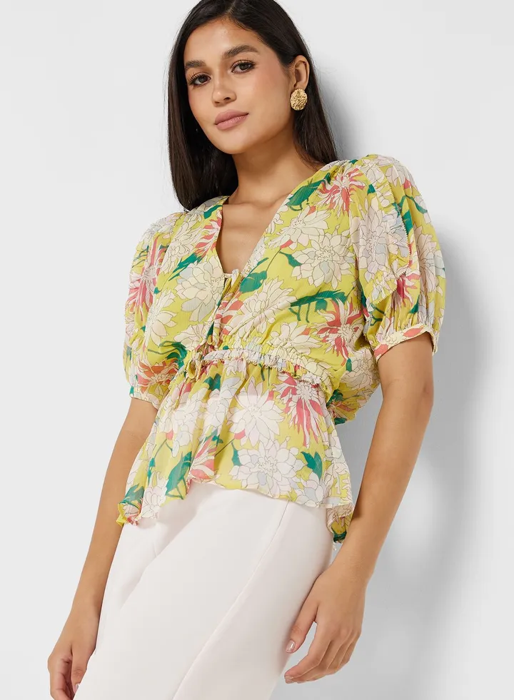 Printed Puff Sleeve Top