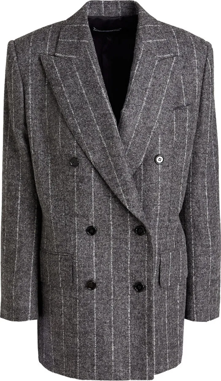 Double-breasted pinstriped wool-blend felt blazer