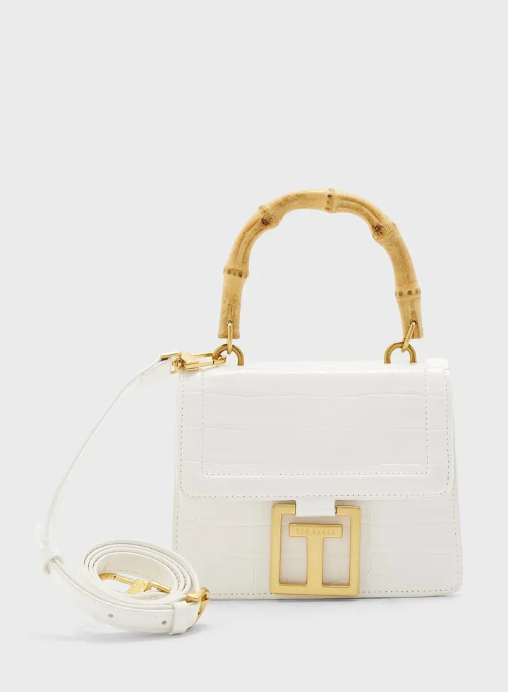 Aalicce Croc Effect Small Bamboo Handle Bag