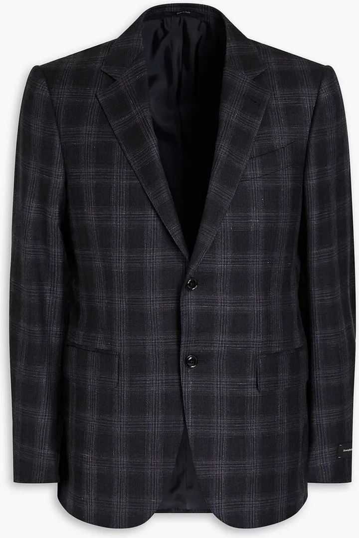 Checked wool-blend blazer