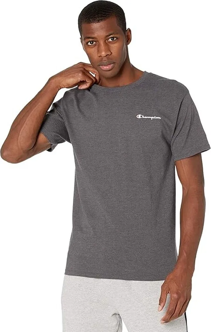 Champion Classic Graphic Small Logo Tee (Granite Heather) Men's Clothing