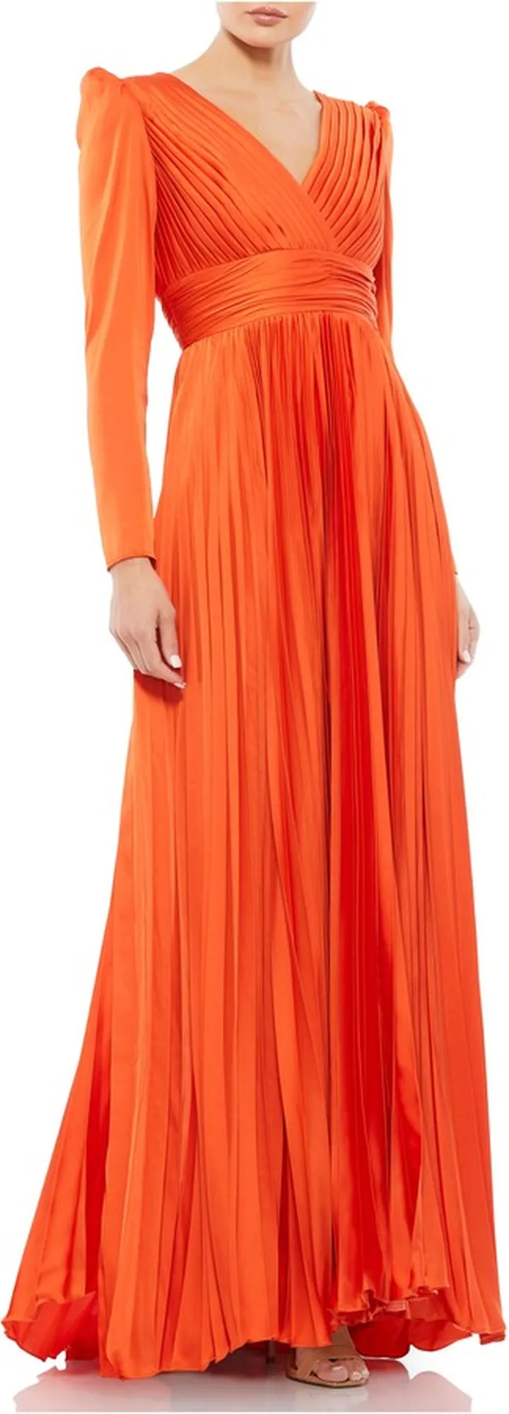 Long Sleeve Pleated Chiffon A-Line Gown